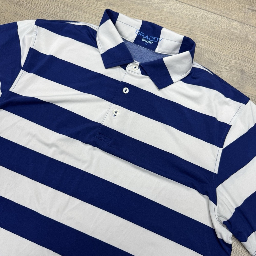B Draddy Sport Blue White Striped Polo Shirt Men Sz‎ M Bonita Bay Club Golf